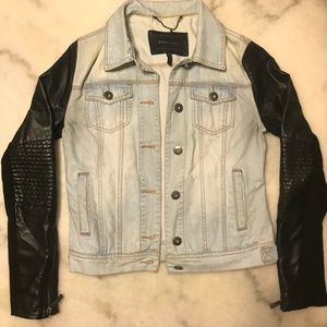 BCBG Nikki Faux Leather Sleeve Denim Jacket